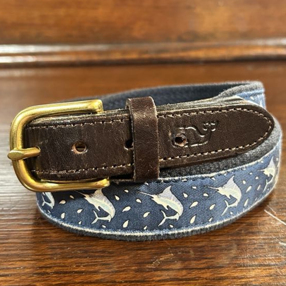 Vineyard Vines Textile and Leather Swordfish Belt Sz 28 Small
